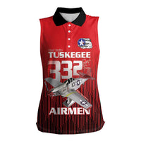 Tuskegee Red Tails Airmen Women Sleeveless Polo Shirt P-51 Mustang 332nd Fighter Group - Black Red - Wonder Print Shop