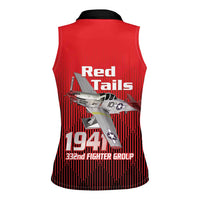 Tuskegee Red Tails Airmen Women Sleeveless Polo Shirt P-51 Mustang 332nd Fighter Group - Black Red - Wonder Print Shop