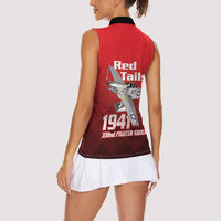 Tuskegee Red Tails Airmen Women Sleeveless Polo Shirt P-51 Mustang 332nd Fighter Group - Black Red - Wonder Print Shop