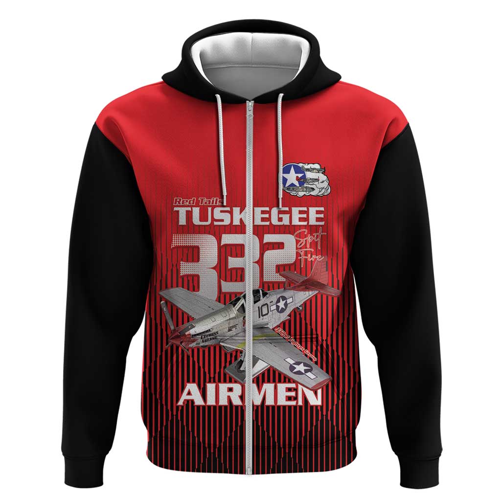 Tuskegee Red Tails Airmen Zip Hoodie P-51 Mustang 332nd Fighter Group - Black Red - Wonder Print Shop