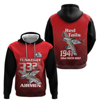 Tuskegee Red Tails Airmen Zip Hoodie P-51 Mustang 332nd Fighter Group - Black Red - Wonder Print Shop