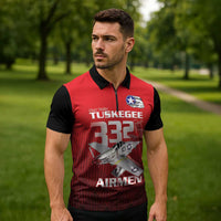Tuskegee Red Tails Airmen Zipper Polo Shirt P-51 Mustang 332nd Fighter Group - Black Red - Wonder Print Shop