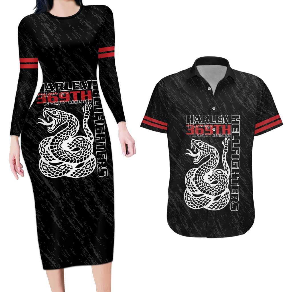 Harlem Hellfighters Couples Matching Long Sleeve Bodycon Dress and Hawaiian Shirt 369th Infantry Regiment - Wonder Print Shop