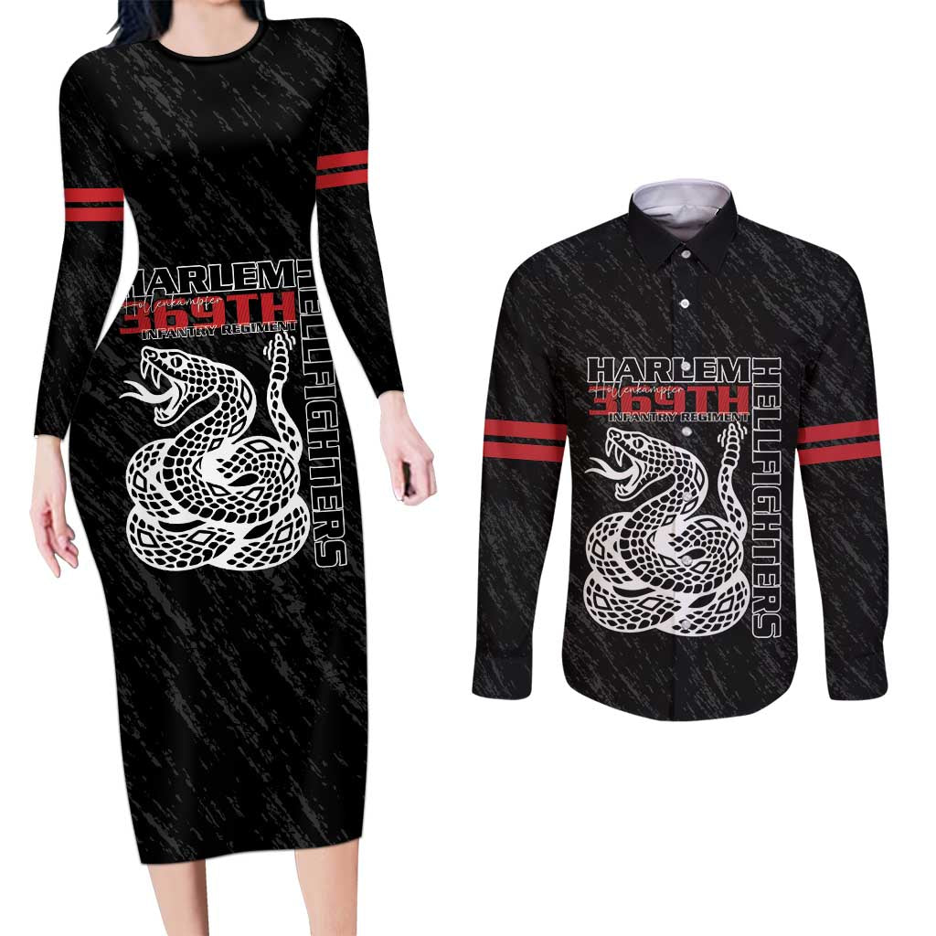 Harlem Hellfighters Couples Matching Long Sleeve Bodycon Dress and Long Sleeve Button Shirt 369th Infantry Regiment - Wonder Print Shop