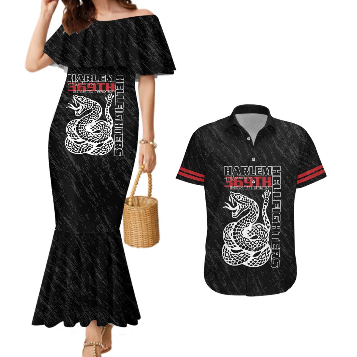 Harlem Hellfighters Couples Matching Mermaid Dress and Hawaiian Shirt 369th Infantry Regiment - Wonder Print Shop