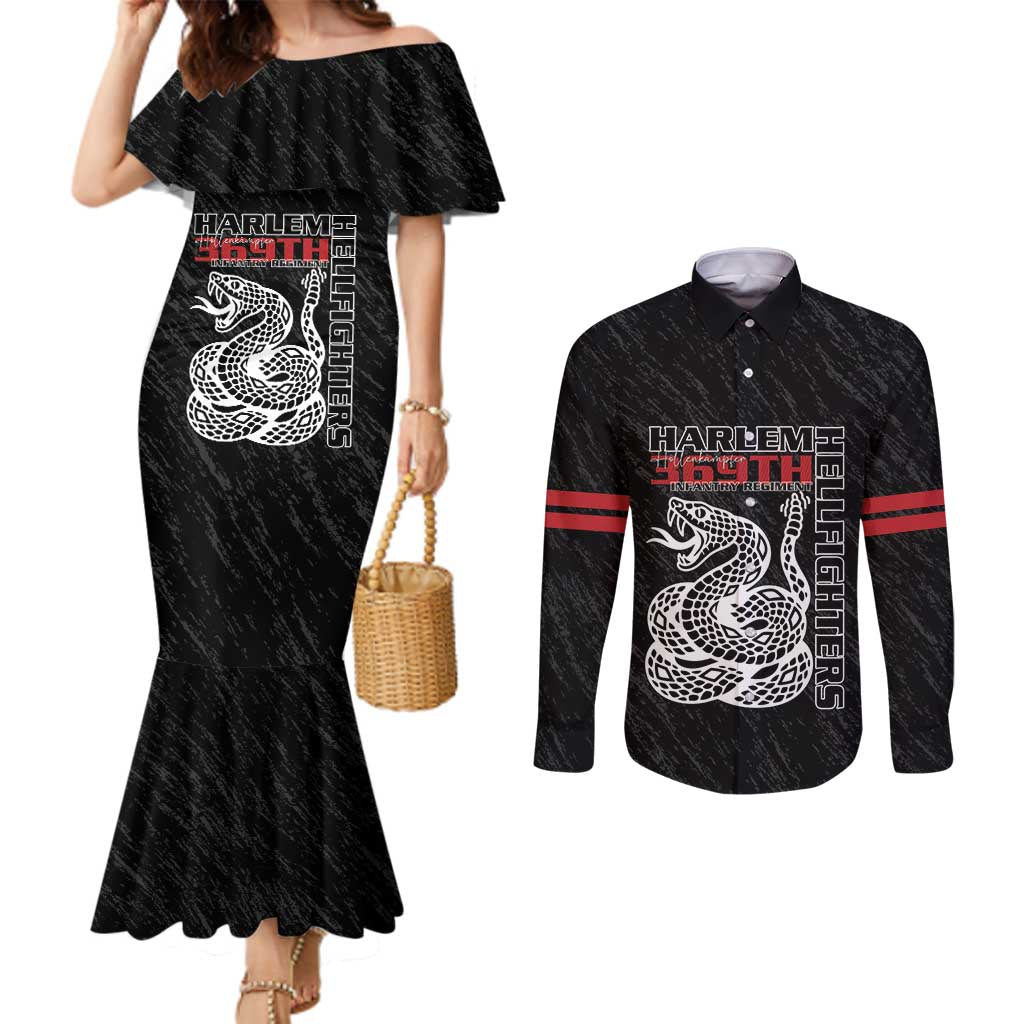 Harlem Hellfighters Couples Matching Mermaid Dress and Long Sleeve Button Shirt 369th Infantry Regiment - Wonder Print Shop