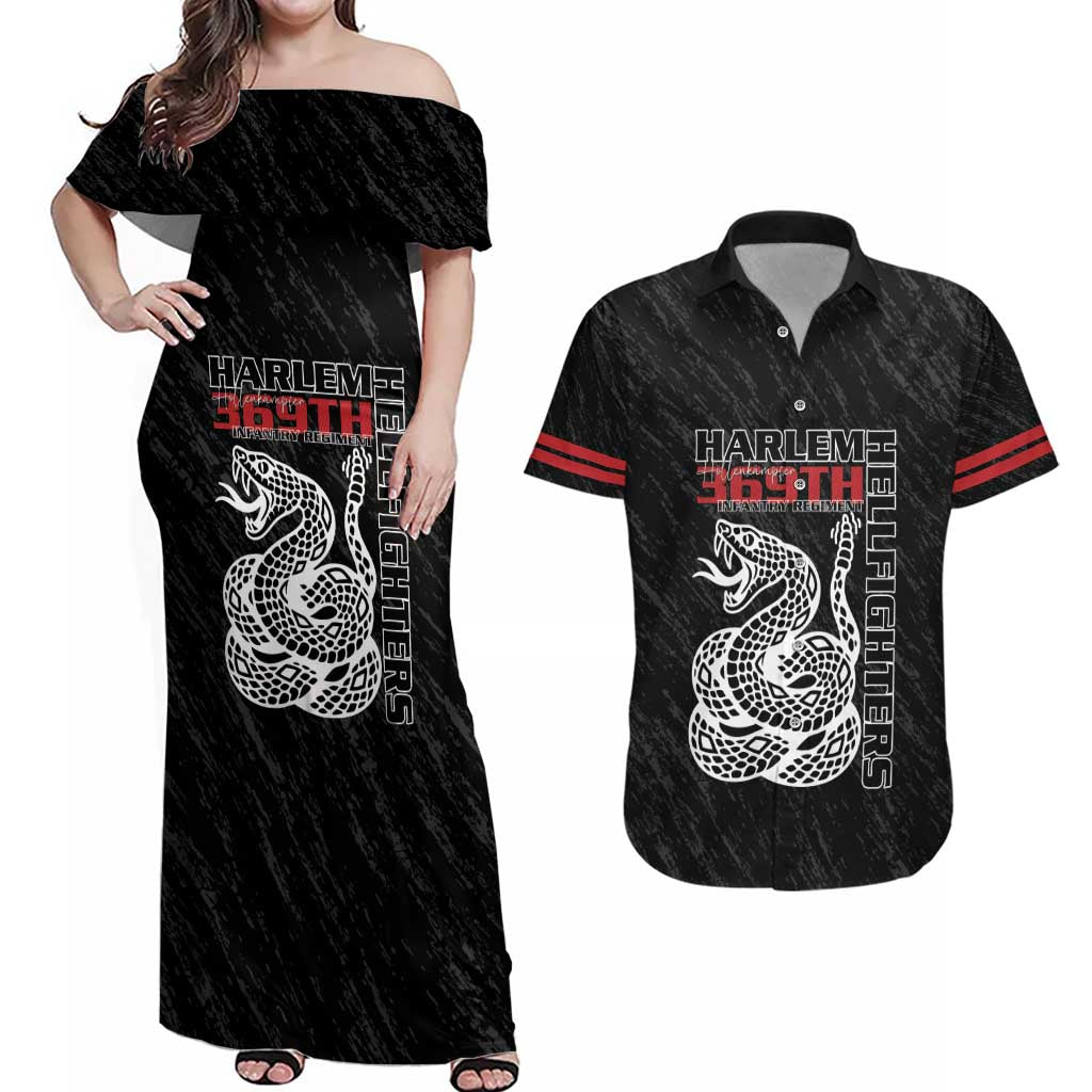 Harlem Hellfighters Couples Matching Off Shoulder Maxi Dress and Hawaiian Shirt 369th Infantry Regiment - Wonder Print Shop