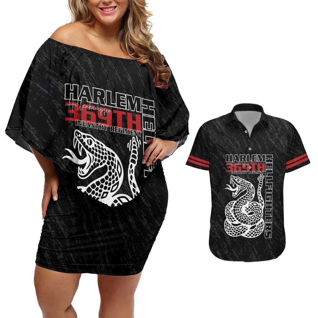 Harlem Hellfighters Couples Matching Off Shoulder Short Dress and Hawaiian Shirt 369th Infantry Regiment - Wonder Print Shop