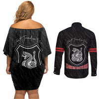 Harlem Hellfighters Couples Matching Off Shoulder Short Dress and Long Sleeve Button Shirt 369th Infantry Regiment - Wonder Print Shop