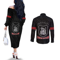 Harlem Hellfighters Couples Matching Off The Shoulder Long Sleeve Dress and Long Sleeve Button Shirt 369th Infantry Regiment - Wonder Print Shop