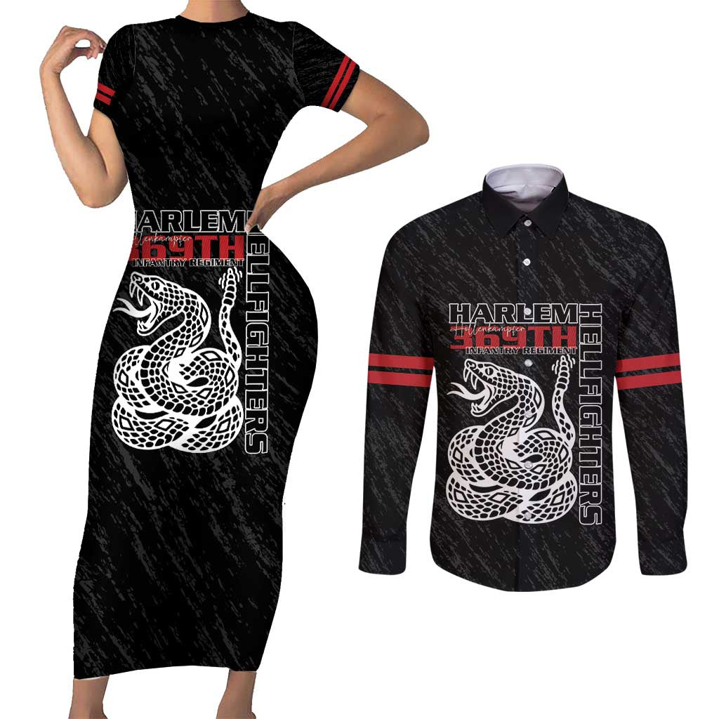 Harlem Hellfighters Couples Matching Short Sleeve Bodycon Dress and Long Sleeve Button Shirt 369th Infantry Regiment - Wonder Print Shop