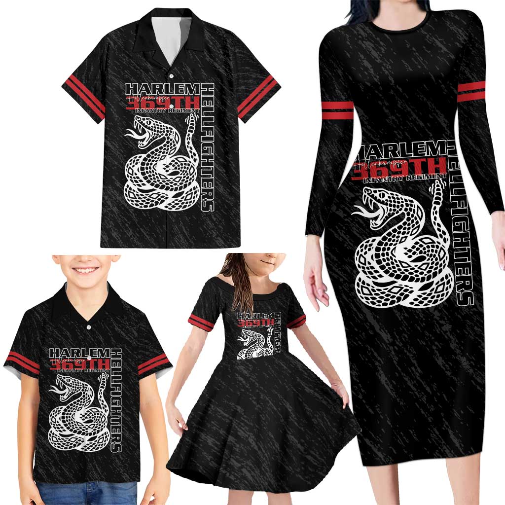 Harlem Hellfighters Family Matching Long Sleeve Bodycon Dress and Hawaiian Shirt 369th Infantry Regiment - Wonder Print Shop