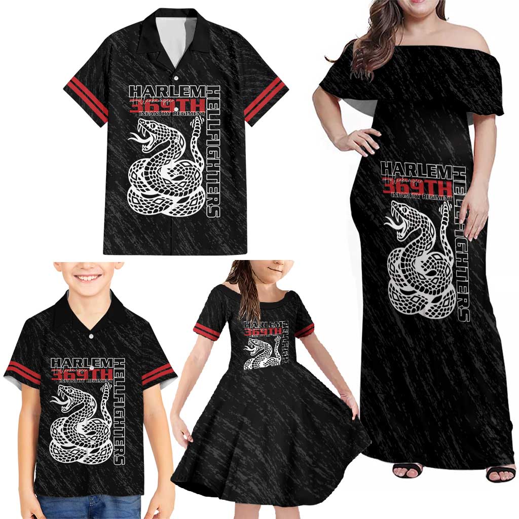 Harlem Hellfighters Family Matching Off Shoulder Maxi Dress and Hawaiian Shirt 369th Infantry Regiment - Wonder Print Shop
