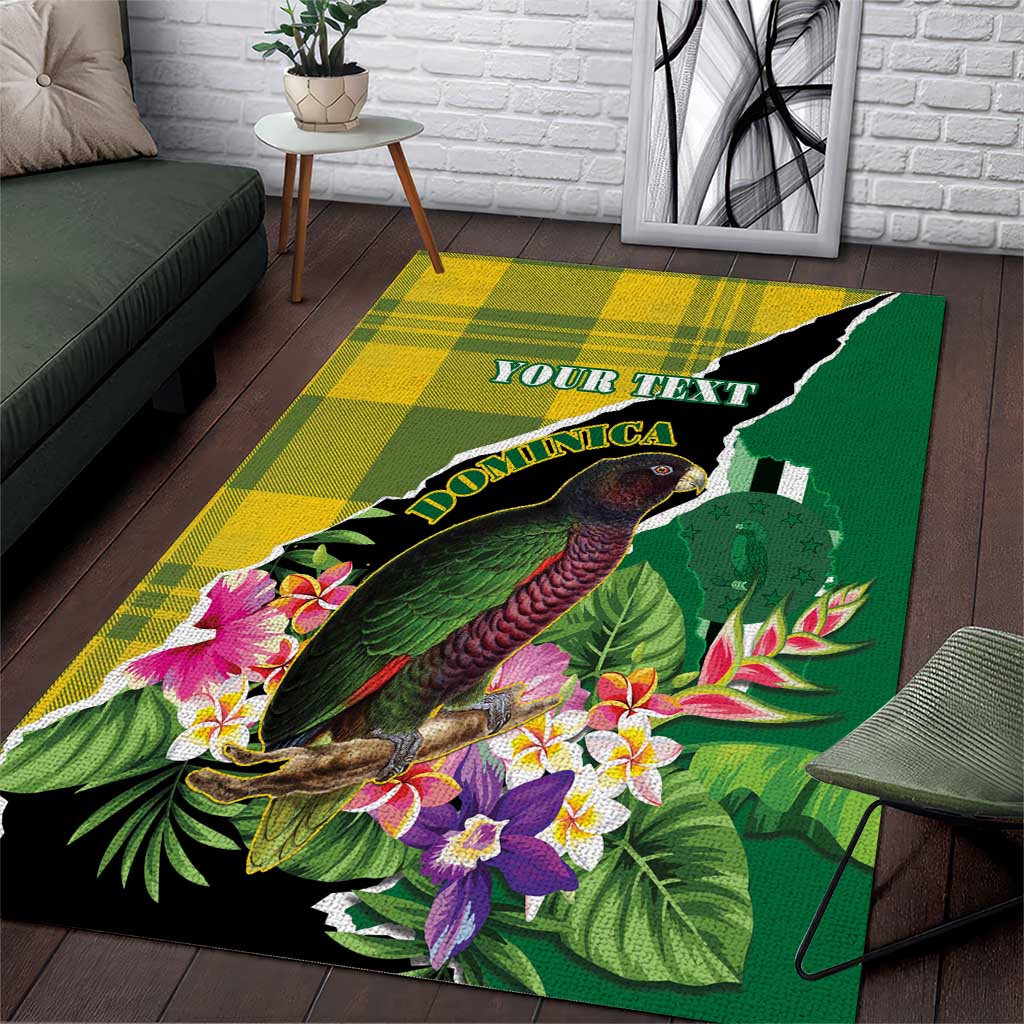 Personalised Dominica Independence Day Area Rug Sisserou Parrot With Tropical Flowers - Wonder Print Shop
