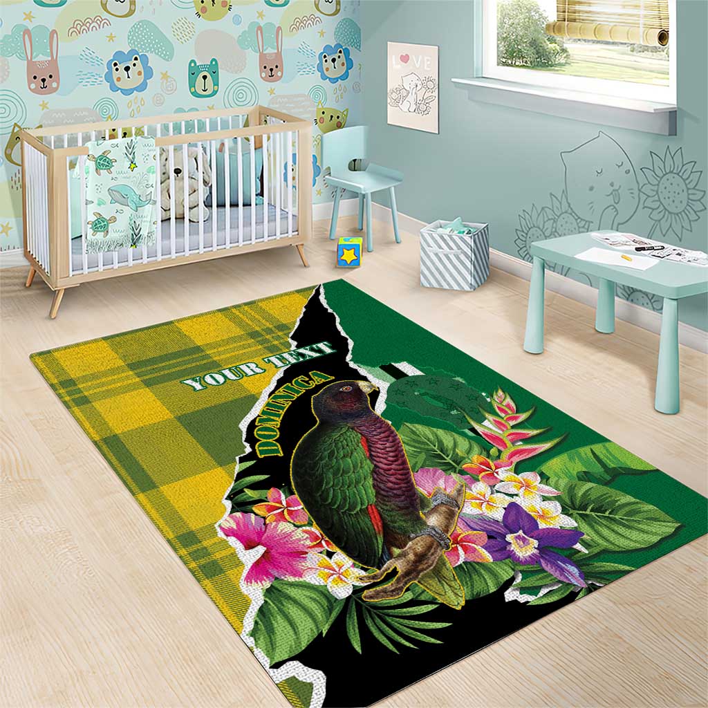 Personalised Dominica Independence Day Area Rug Sisserou Parrot With Tropical Flowers - Wonder Print Shop