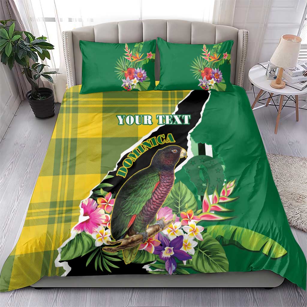 Personalised Dominica Independence Day Bedding Set Sisserou Parrot With Tropical Flowers - Wonder Print Shop