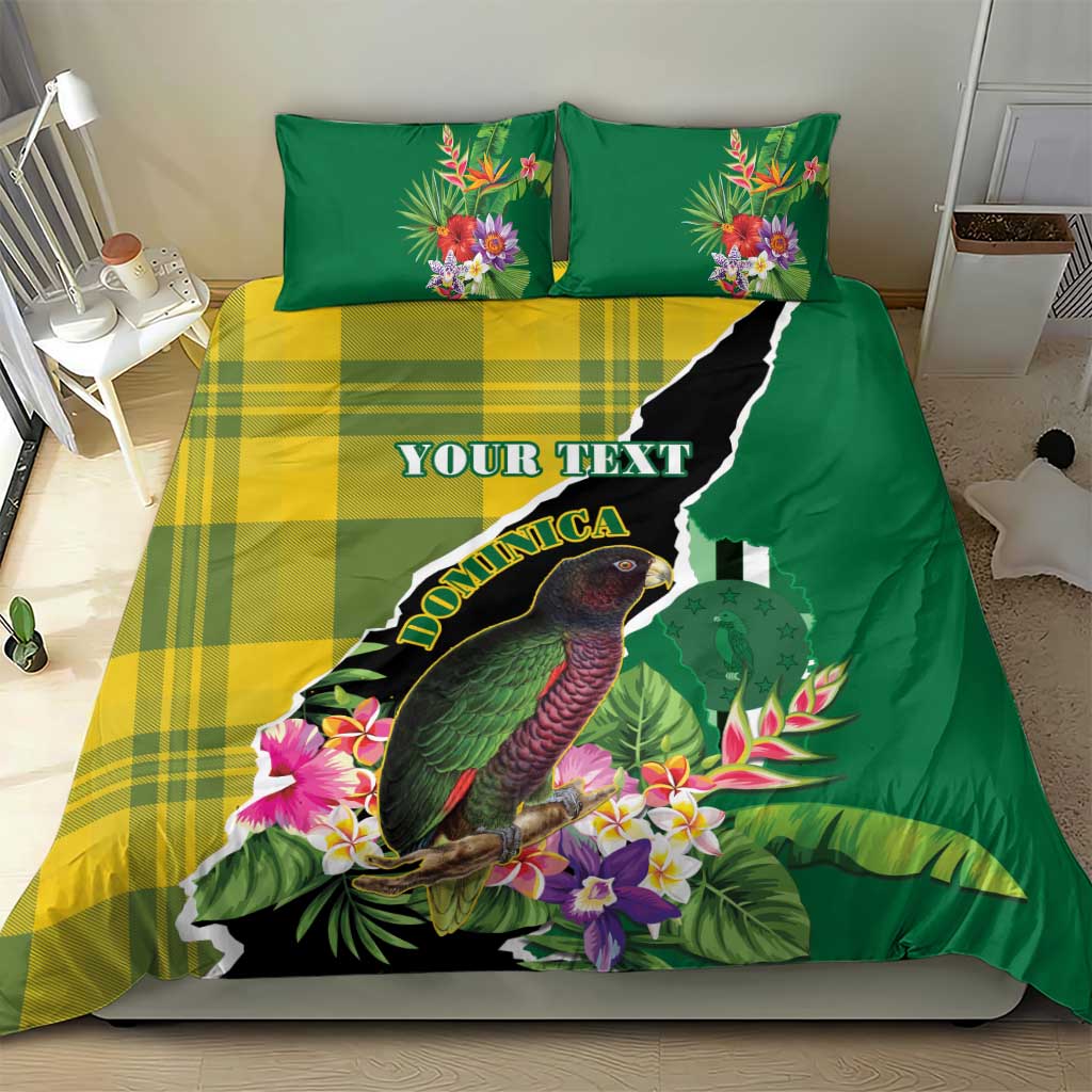 Personalised Dominica Independence Day Bedding Set Sisserou Parrot With Tropical Flowers - Wonder Print Shop