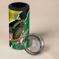 Personalised Dominica Independence Day 4 in 1 Can Cooler Tumbler Sisserou Parrot With Tropical Flowers - Wonder Print Shop