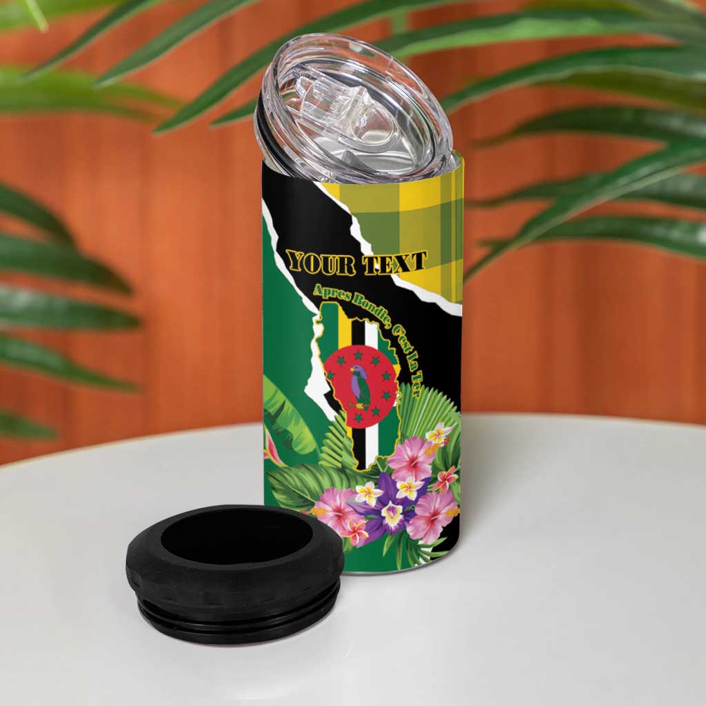 Personalised Dominica Independence Day 4 in 1 Can Cooler Tumbler Sisserou Parrot With Tropical Flowers - Wonder Print Shop