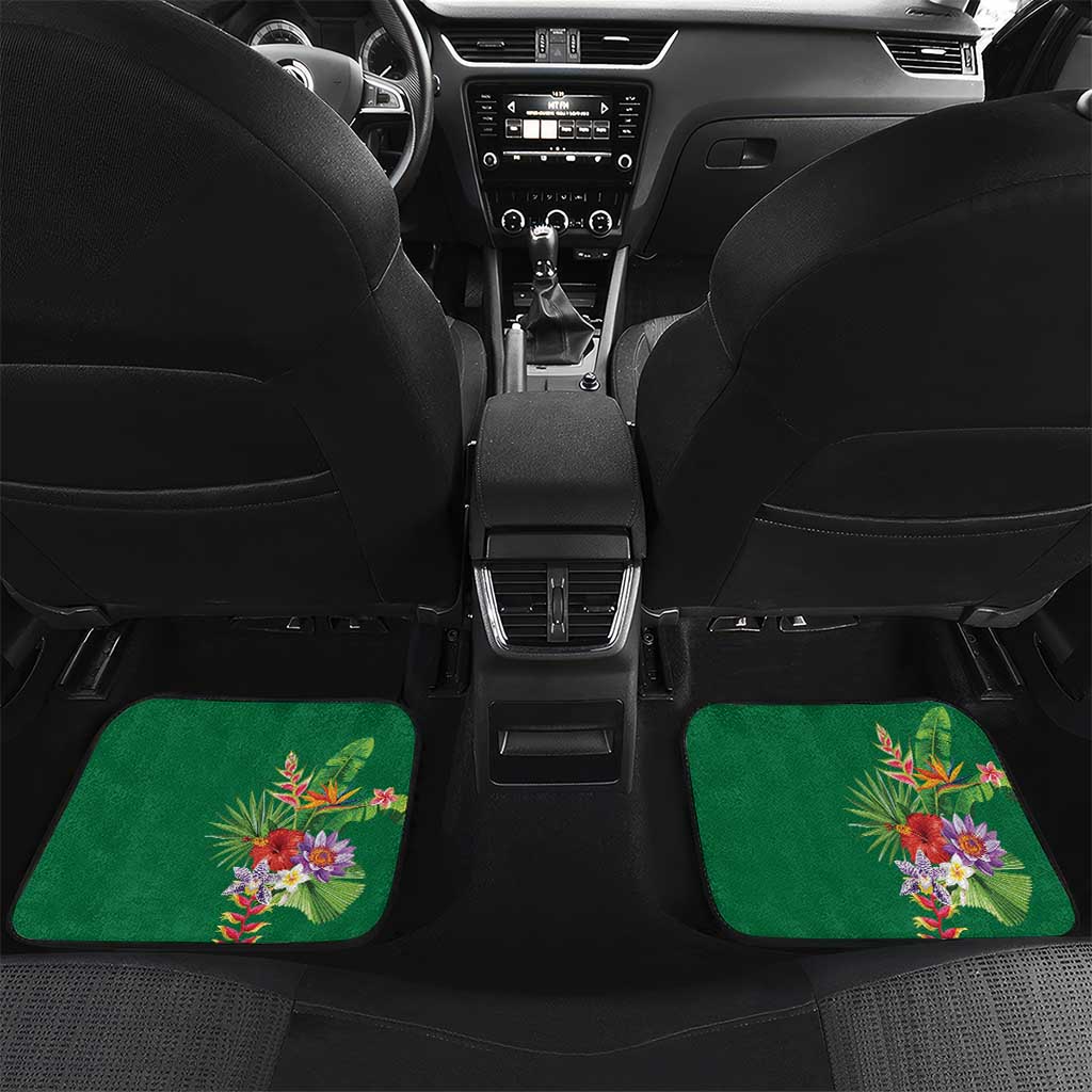 Personalised Dominica Independence Day Car Mats Sisserou Parrot With Tropical Flowers - Wonder Print Shop