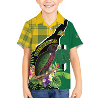 Personalised Dominica Independence Day Family Matching Off Shoulder Short Dress and Hawaiian Shirt Sisserou Parrot With Tropical Flowers - Wonder Print Shop