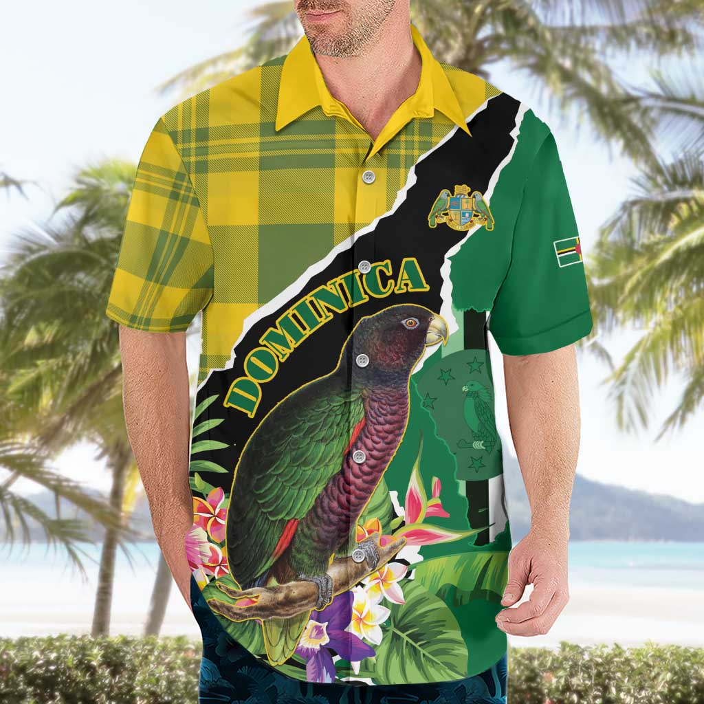 Personalised Dominica Independence Day Hawaiian Shirt Sisserou Parrot With Tropical Flowers - Wonder Print Shop