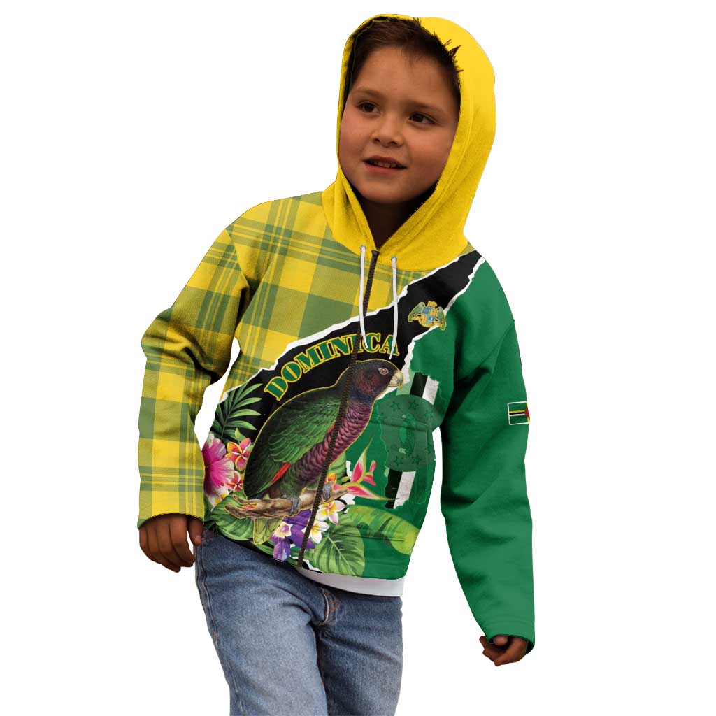 Personalised Dominica Independence Day Kid Hoodie Sisserou Parrot With Tropical Flowers - Wonder Print Shop