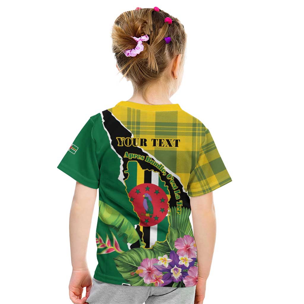 Personalised Dominica Independence Day Kid T Shirt Sisserou Parrot With Tropical Flowers - Wonder Print Shop