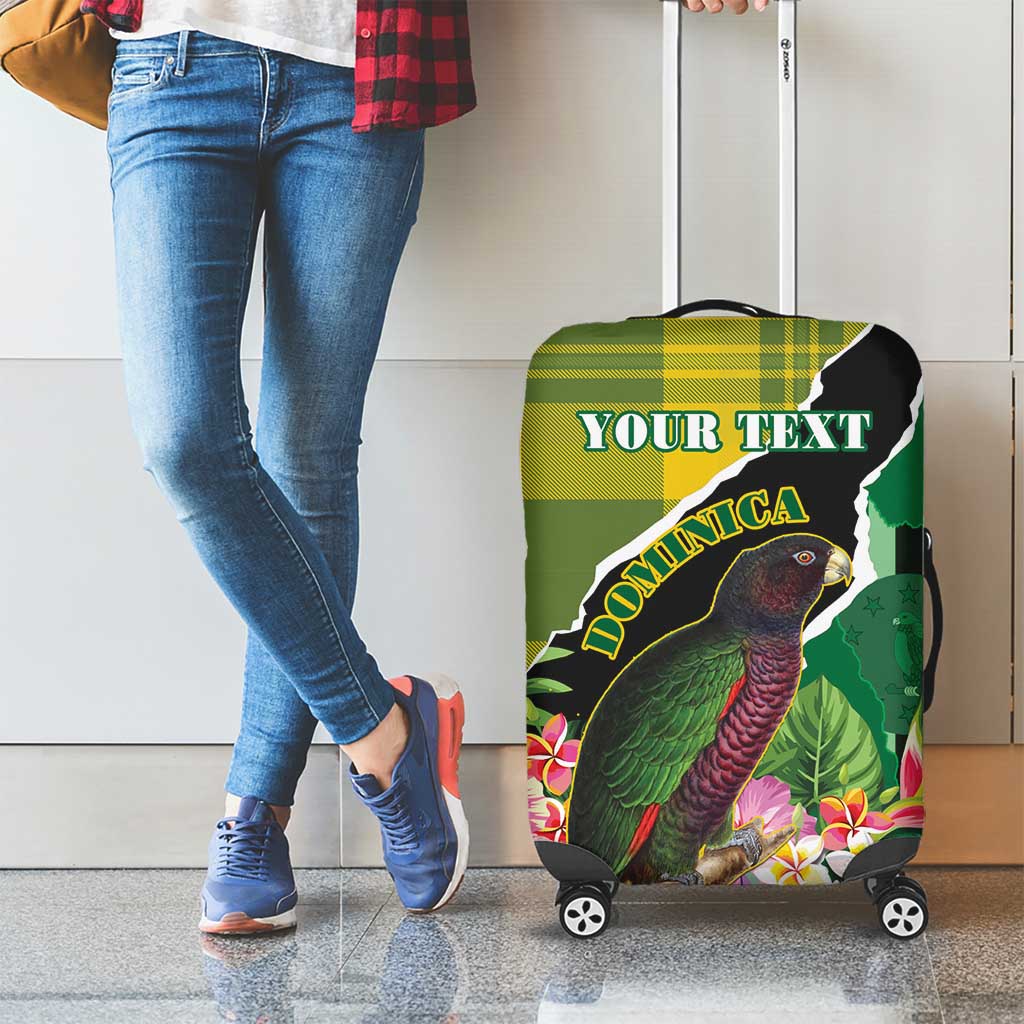 Personalised Dominica Independence Day Luggage Cover Sisserou Parrot With Tropical Flowers - Wonder Print Shop