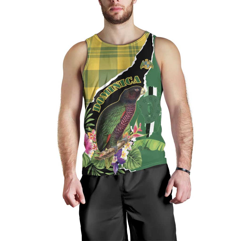Personalised Dominica Independence Day Men Tank Top Sisserou Parrot With Tropical Flowers - Wonder Print Shop