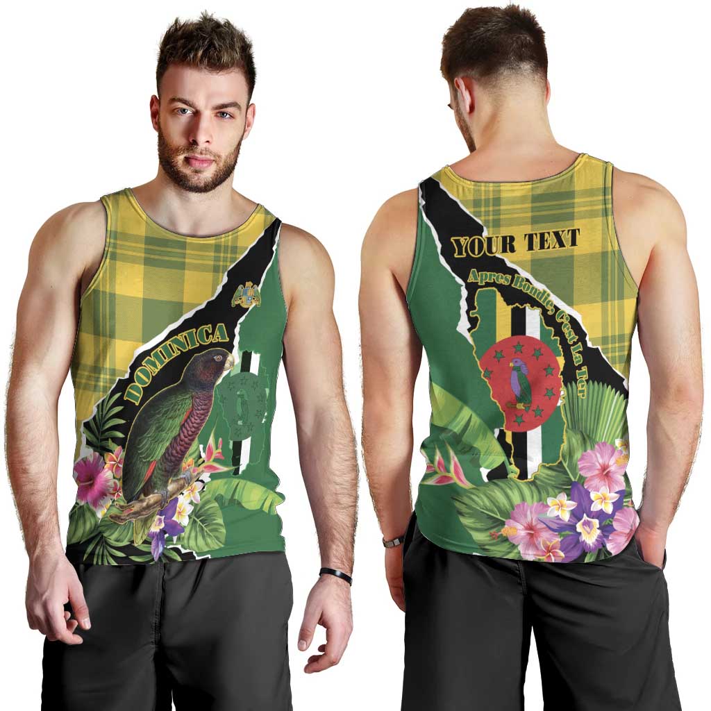 Personalised Dominica Independence Day Men Tank Top Sisserou Parrot With Tropical Flowers - Wonder Print Shop
