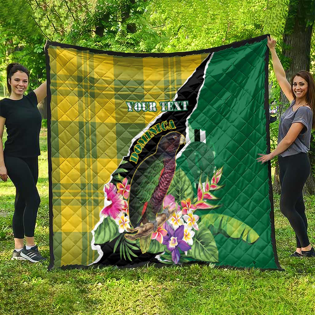 Personalised Dominica Independence Day Quilt Sisserou Parrot With Tropical Flowers - Wonder Print Shop