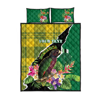 Personalised Dominica Independence Day Quilt Bed Set Sisserou Parrot With Tropical Flowers - Wonder Print Shop