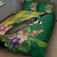 Personalised Dominica Independence Day Quilt Bed Set Sisserou Parrot With Tropical Flowers - Wonder Print Shop