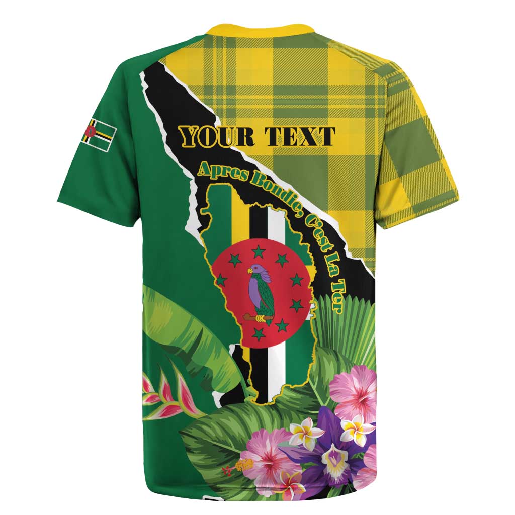 Personalised Dominica Independence Day Rugby Jersey Sisserou Parrot With Tropical Flowers - Wonder Print Shop