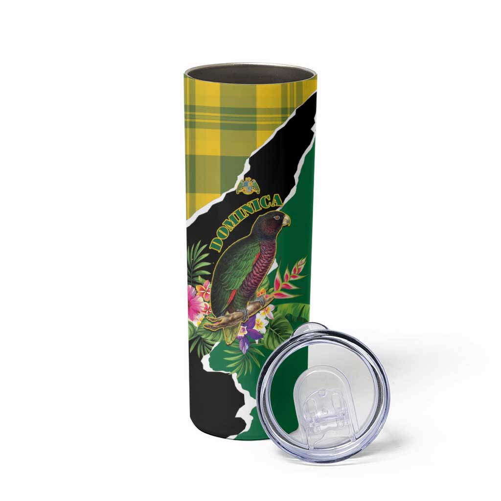 Personalised Dominica Independence Day Skinny Tumbler Sisserou Parrot With Tropical Flowers - Wonder Print Shop