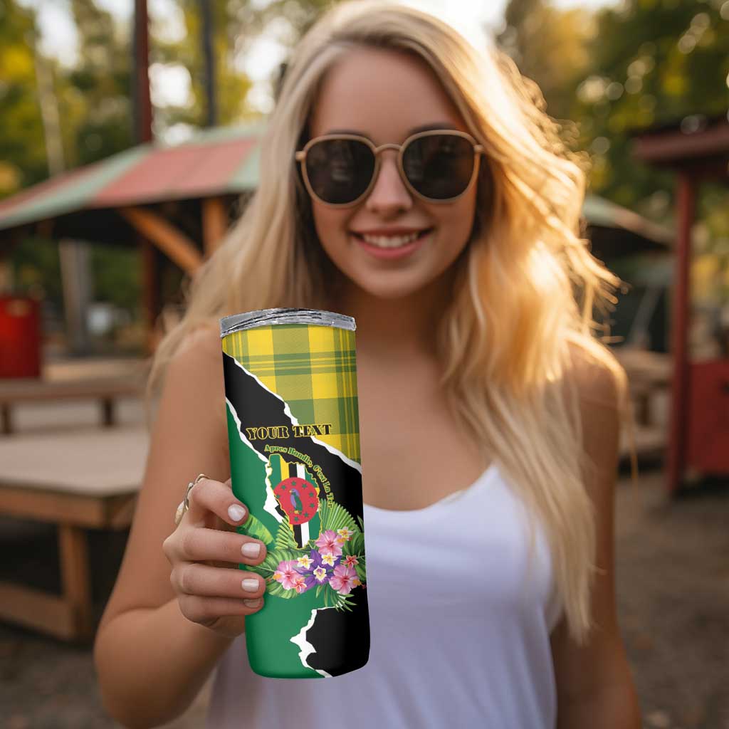 Personalised Dominica Independence Day Skinny Tumbler Sisserou Parrot With Tropical Flowers - Wonder Print Shop