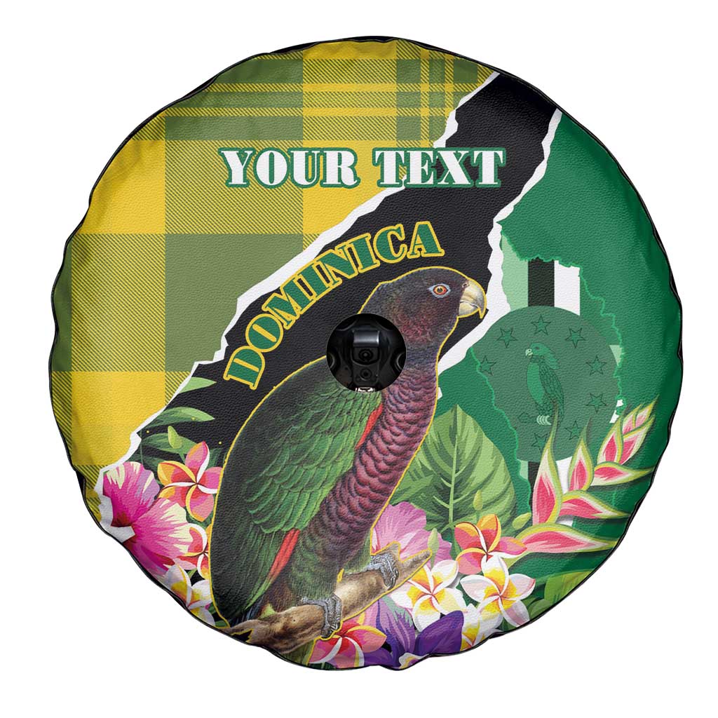 Personalised Dominica Independence Day Spare Tire Cover Sisserou Parrot With Tropical Flowers - Wonder Print Shop
