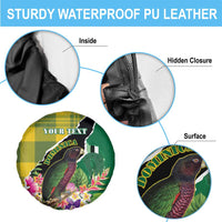 Personalised Dominica Independence Day Spare Tire Cover Sisserou Parrot With Tropical Flowers - Wonder Print Shop