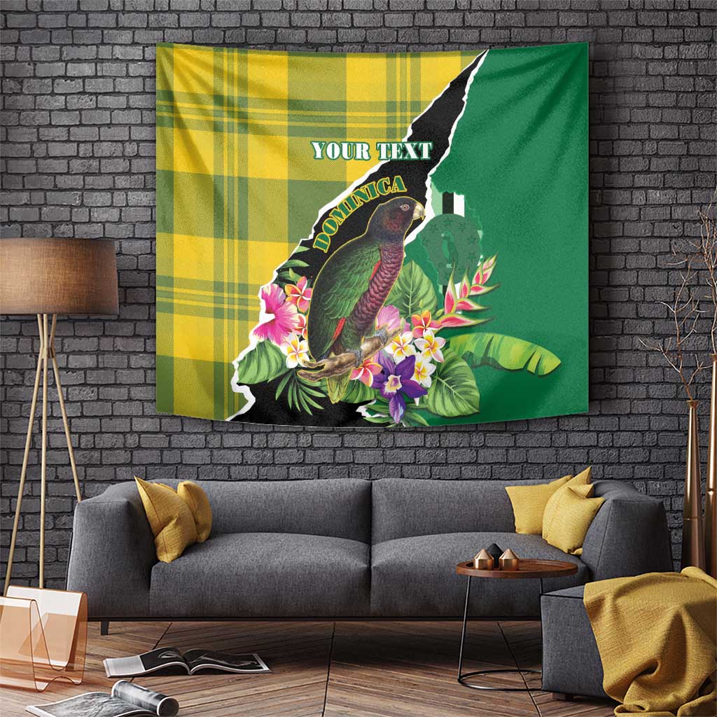 Personalised Dominica Independence Day Tapestry Sisserou Parrot With Tropical Flowers - Wonder Print Shop
