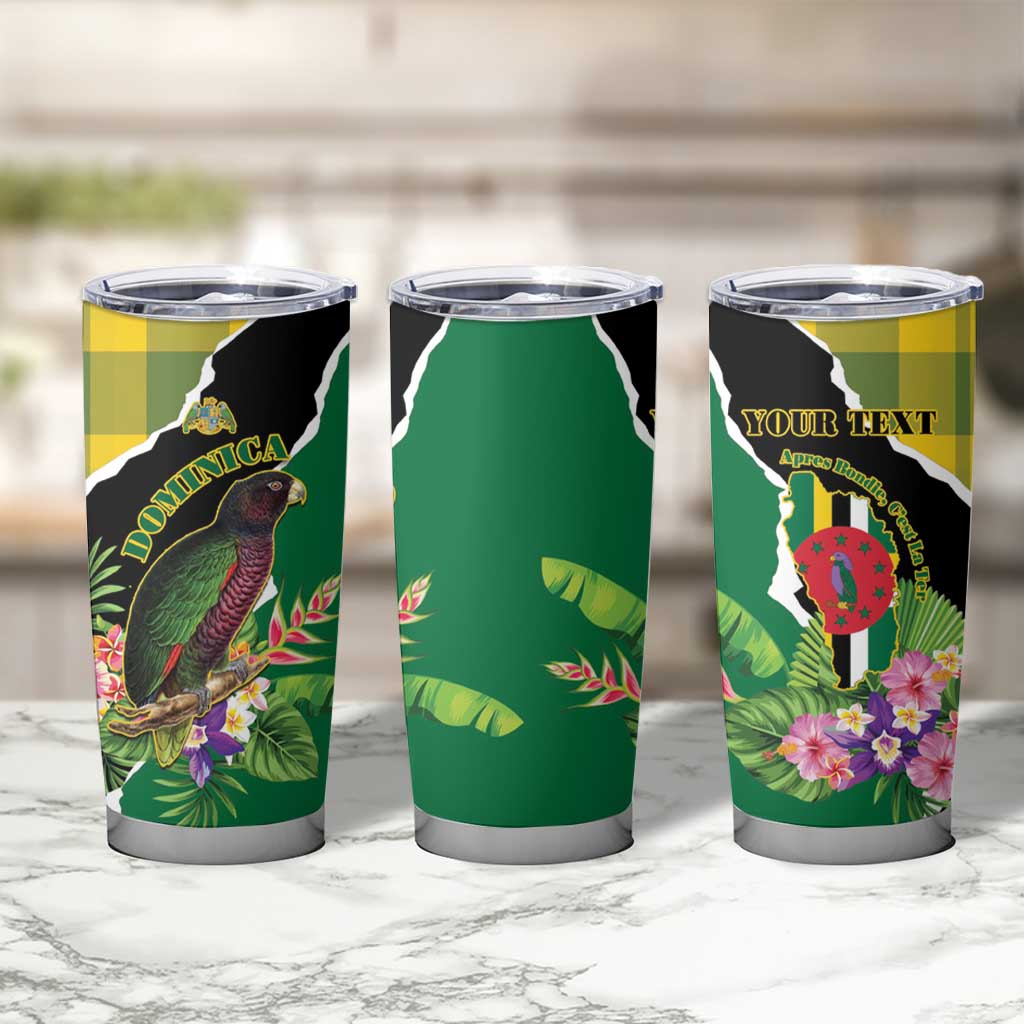 Personalised Dominica Independence Day Tumbler Cup Sisserou Parrot With Tropical Flowers - Wonder Print Shop