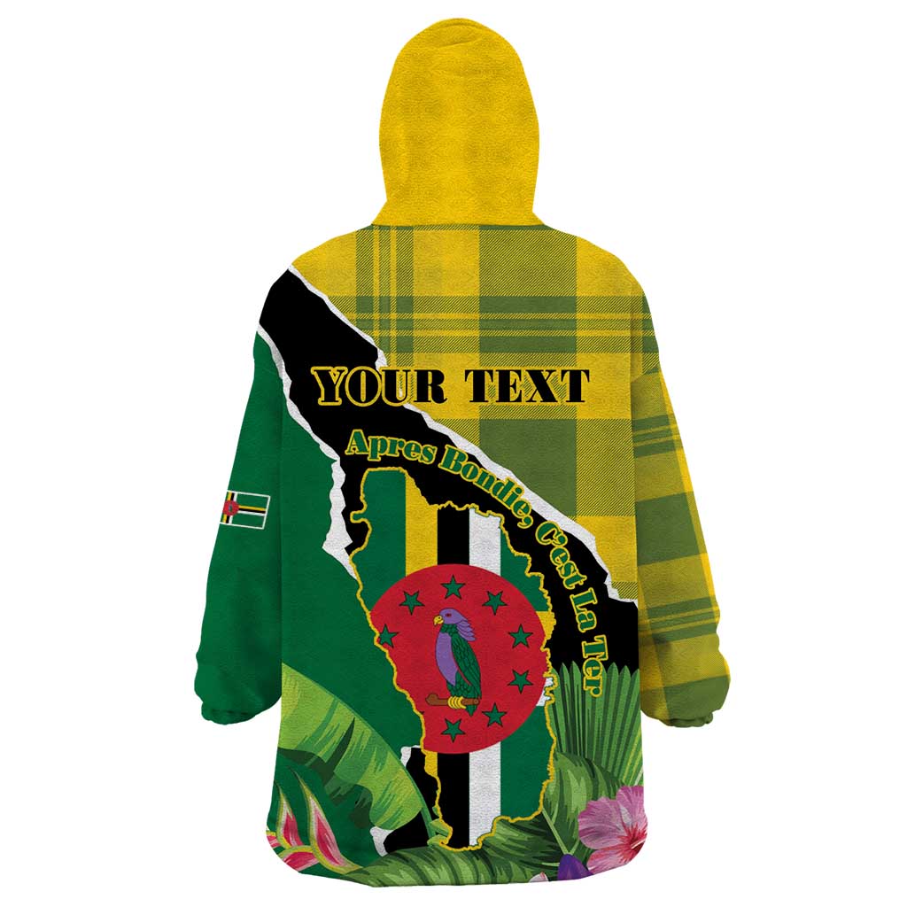 Personalised Dominica Independence Day Wearable Blanket Hoodie Sisserou Parrot With Tropical Flowers - Wonder Print Shop