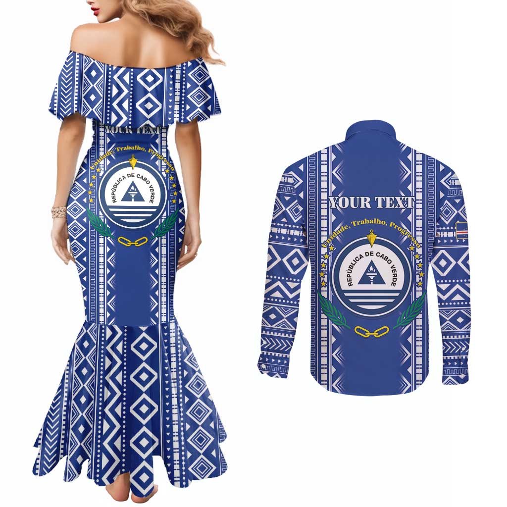 Personalised Cape Verde Couples Matching Mermaid Dress and Long Sleeve Button Shirt Grey Headed Kingfisher - Coat Of Arms
