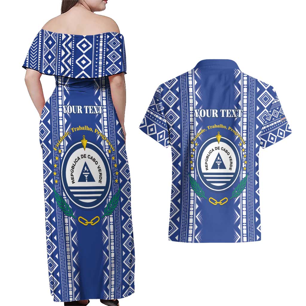 Personalised Cape Verde Couples Matching Off Shoulder Maxi Dress and Hawaiian Shirt Grey Headed Kingfisher - Coat Of Arms - Wonder Print Shop