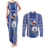 Personalised Cape Verde Couples Matching Tank Maxi Dress and Long Sleeve Button Shirt Grey Headed Kingfisher - Coat Of Arms - Wonder Print Shop