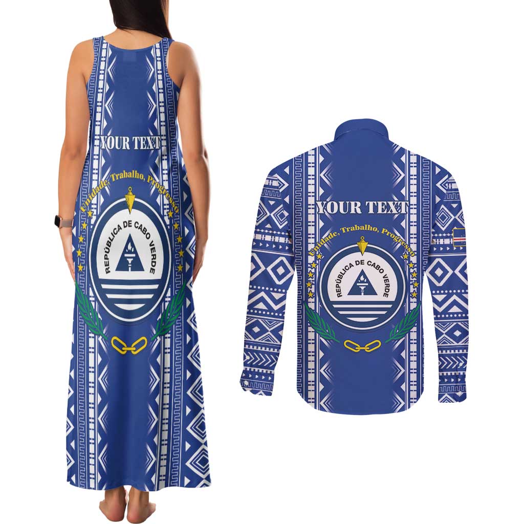 Personalised Cape Verde Couples Matching Tank Maxi Dress and Long Sleeve Button Shirt Grey Headed Kingfisher - Coat Of Arms - Wonder Print Shop