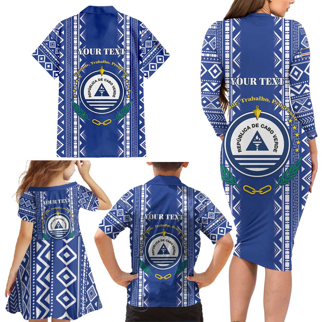 Personalised Cape Verde Family Matching Long Sleeve Bodycon Dress and Hawaiian Shirt Grey Headed Kingfisher - Coat Of Arms - Wonder Print Shop