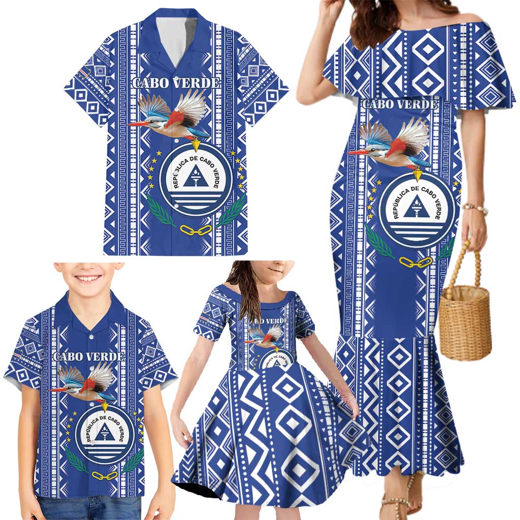 Personalised Cape Verde Family Matching Mermaid Dress and Hawaiian Shirt Grey Headed Kingfisher - Coat Of Arms - Wonder Print Shop