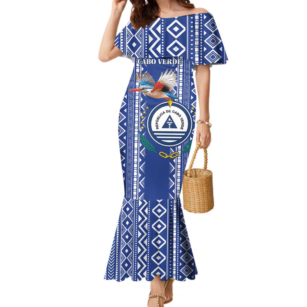 Personalised Cape Verde Family Matching Mermaid Dress and Hawaiian Shirt Grey Headed Kingfisher - Coat Of Arms - Wonder Print Shop