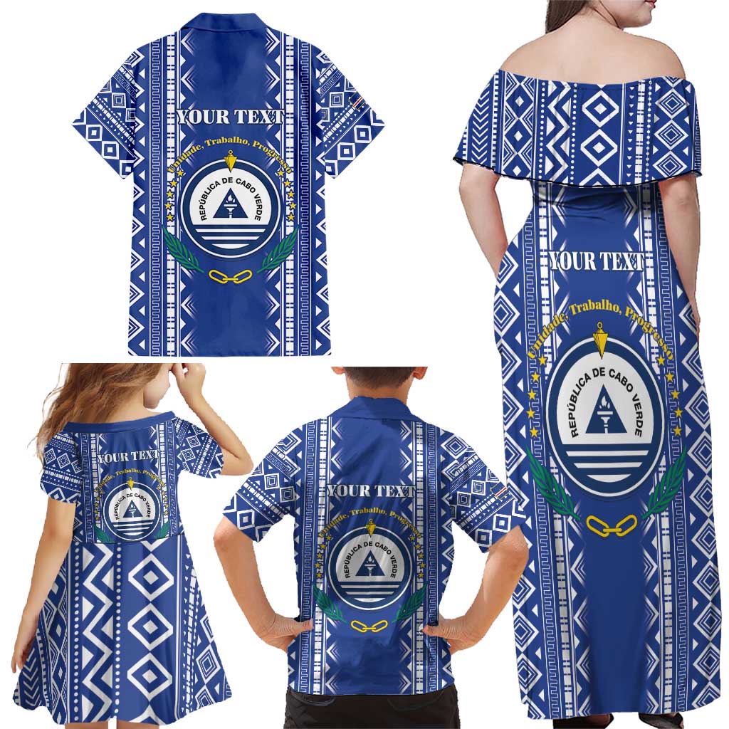 Personalised Cape Verde Family Matching Off Shoulder Maxi Dress and Hawaiian Shirt Grey Headed Kingfisher - Coat Of Arms - Wonder Print Shop